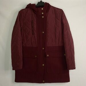 Apt. 9 Quilted Hooded Wool Jacket Women's Burgundy Wine Snap Button, Pockets - L